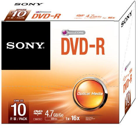 Sony 10DMR47SS DVD-R 4,7 GB beschreibbare DVD-Medien, 10 Stück