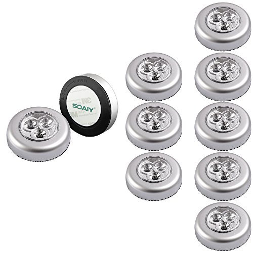 Luz de Noche / Luz del Sensor / Lampara Nocturna, para Quitamiedos, en Dormitorio / Cocina / Armario (10 Pcs / Pulsador)