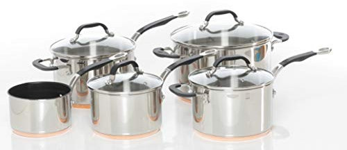 ProWare Copper Base Cookware Set of 5 (14cm Milk pan, 16cm, 18cm, 20cm saucepans and 24cm Stockpot)