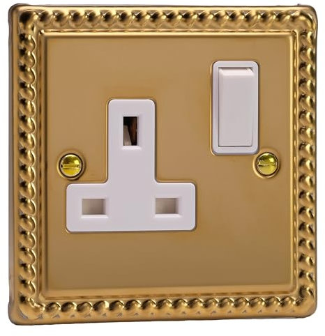Varilight - 1 Gang 13 Amp Single Switched Socket Georgian Brass - XG4W