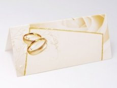 Tischkarten weiß mit Ringen gold IV, 10 x 4,5 cm, 25 Stück