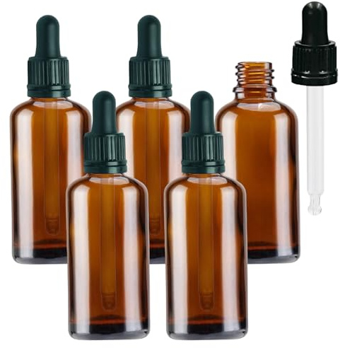 CINQ 100ml Ambre Bouteilles En Verre avec Compte-gouttes Pipettes