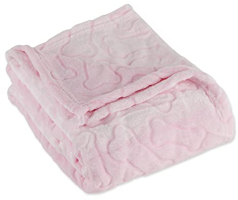 DII Knochen trockene Mikrofaser-Haustierdecke für Hunde und Katzen, warm, weich und Plüsch für Couch, Auto, Kofferraum, Käfig, Hundehütte, Small, Bone Pink