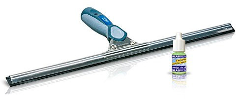 Profi-Fensterabzieher (35cm) von LEWI | streifenfreies Ergebnis, ergonomischer Griff, Edelstahlschiene & Gummilippe | Fensterwischer | Fensterreiniger | inkl. Gratisprobe Profi-Glasreiniger