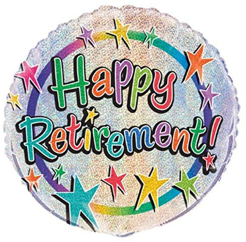 Unique Party Supplies 55543 Prismatischer Folien-Luftballon Ruhestand - 45 cm - Happy Retirement