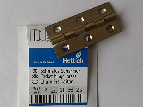 Hettich schmale Scharniere, 38 x 25 mm, massiv Messing matt, mit Schrauben, 2 Stück, 9081041