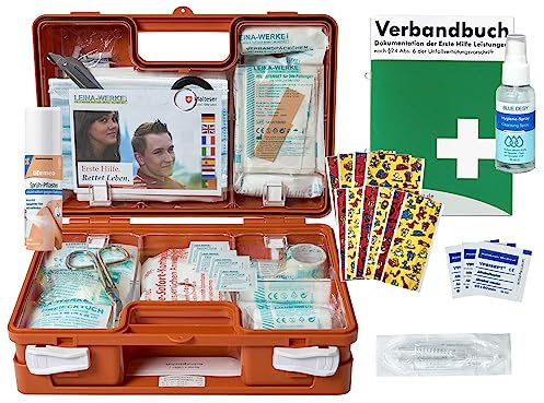 Erste-Hilfe-Koffer KITA M1 inkl. Sprüh-Pflaster & Hygiene-Gel nach aktueller DIN/EN 13157 für Betriebe + DIN/EN 13164 für KFZ - incl. Verbandbuch