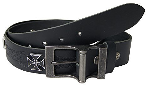 Gürtel Ledergürtel schwarz Eisernes Kreuz Biker Echtleder stabil, Größe:100cm