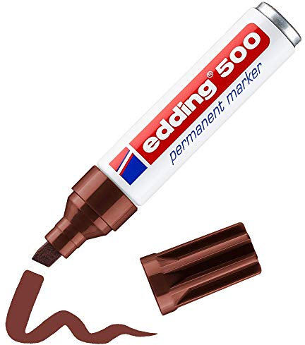 edding 500 permanent marker - brown - 1 pen - chisel tip 2-7 mm - waterproof, quick-drying, smear-proof pens - for cardboard, plastic, wood, metal, glass and fabric