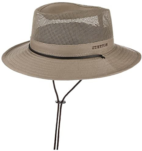 Stetson Takani Safarihut Hut Damen Herren 100% Baumwolle UV-Schutz 30 Sonnenhut Kinnband Knautschbarer Netzeinsatz Traveller beige XL (60-61 cm)