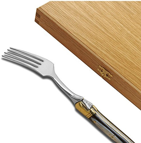 Laguiole Actiforge - Coffret de 6 Fourchettes Laguiole Manche en Corne Blonde - Fabrication Française Artisanale