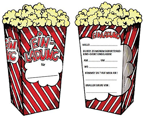 6 Einladungskarten * POPCORN-KINO * für Kindergeburtstag und Party | Kinder Geburtstag Kinderparty Kinogeburtstag Einladung Einladungen Mottoparty Cinema Kino Popcorn
