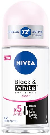Nivea - Invisible black&white clear, desodorante en roll - on, pack de 3 (3 x 50 ml)
