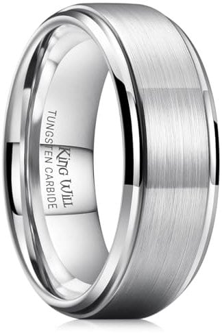 King Will Basic Men's Tungsten Carbide Ring 8mm Polished Beveled Edge Matte Brushed Finish Center Wedding Band 11.5