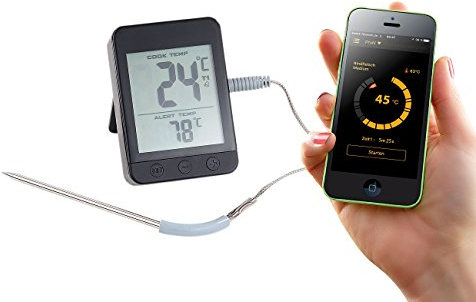 Rosenstein & Söhne Smart Thermo 2: Grillthermometer, Bluetooth, App für Android/iOS, 1 Temperatur-Fühler (Smart Thermo App, Grillthermometer Smartphone, Thermometer Ofen)