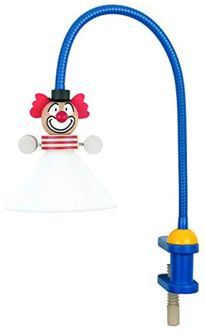Niermann-Standby 233 - Klemmleuchte Clown Flexrohr ca. 50 cm, Klemme aus Holz, Schirm aus Bruchsicheren Polycarbonat, 1 x G4, Schukostecker mit Zwischenschalter
