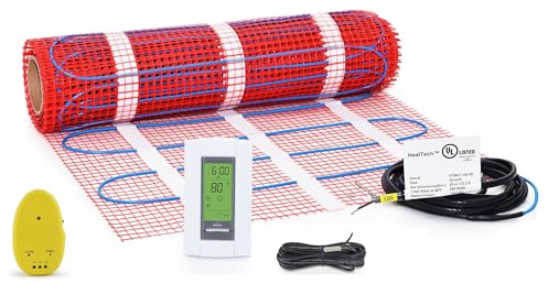 20 sqft Heating Mat System, 120V Electric Radiant Floor Heating System for Tile and Stone with Floor Sensing Thermostat Aube TH115-AF-120S. Heated Tile, Stone, Vinyl