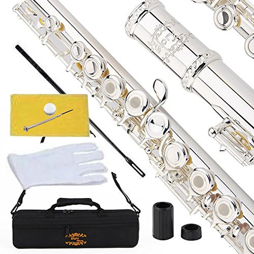 Glory geschlossen Loch C Querflöte mit Fall, Tuning Stab und Tuch, gelenkfett und Handschuhe aus Kupfernickel in Silber