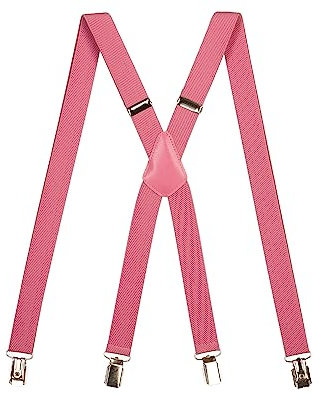Olata Bretelle Sottili a Forma di X, Unisex, Regolabili, Elastiche, con Clip in Metallo, 2,5 cm. Rosa Chiaro