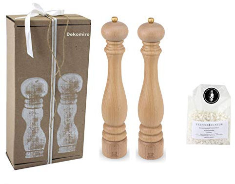 Dekomiro Peugeot Set Paris Pfeffermühle und Salzmühle Natur 40 cm u-Select mit 100 gr. Salz Geschenkset