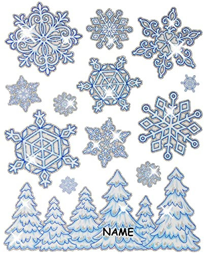 alles-meine.de GmbH 3 versch. Bögen: Fensterbilder - Glitzer/Glitter - Schneeflocken & Winter - incl. Name - statisch haftend - Schneekristall/Schnee/Flocken - selbstkl..
