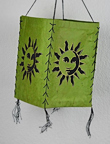 Tvamm-Lifestyle Lampenschirm aus handgeschöpftem Lokta Papier Patchwork (Sun-Grün)