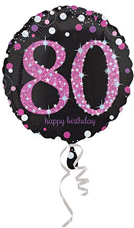 Amscan 3379001 - Standard Folienballon 80. Geburtstag Celebration, circa 43 cm, Geburtstag, Heliumballon, Pink, Schwarz