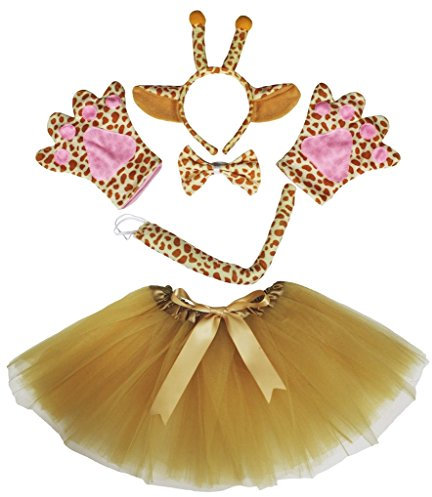 Petitebelle Giraffe Stirnband Fliege Schwanz Handschuhe Braun Tutu 5 Stück Kostüm für Damen (Braun)