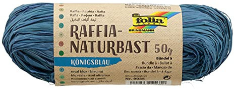 folia 9035 - Raffia Naturbast königsblau, 1 Bündel mit 50 g, Schnur aus natürlichem Strohgemisch, ideal zum Basteln, zur Dekoration oder für Gestecke, Sträuße und andere floristische Arbeiten
