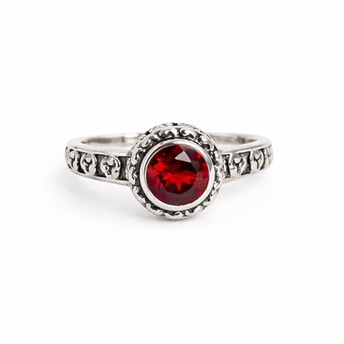 budawi® Granat Ring facettiert aus 925 Sterling Silber | Größe 56 mit filigraner Fassung und Ornamenten