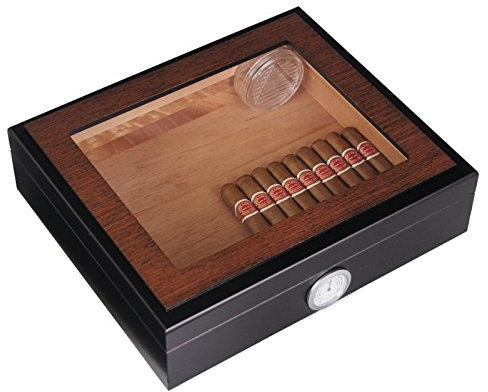 Lifestyle-Ambiente Kristallglas Humidor Black-Wood Polymerbefeuchter inkl Tastingbogen