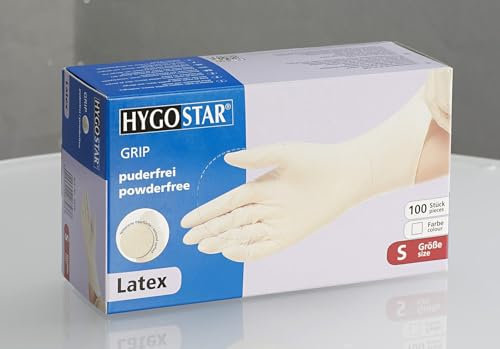 Franz Mensch Hygostar Latexhandschuhe Grip | puderfrei, weiß, Größe 7/S, 24cm, 100 Stück, Einweghandschuhe, Einmal-/Einweg-Handschuhe in S, M, L & XL
