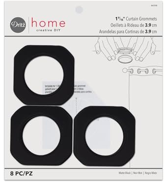 Dritz Home 1-9/16 Plastic Square Curtain Grommets, 8 Sets, Matte Black