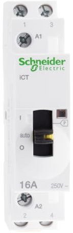 Schneider Electric A9C23712 iCT contacteur à commande manuelle, Acti9, 16 A, 2NO, 230-240VCA, 50 Hz, Blanc