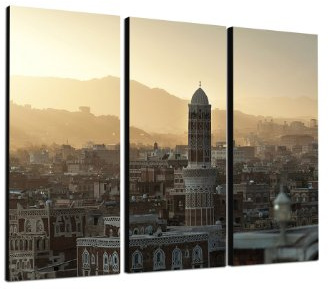 Jemen Sanaa 3x40x90cm dreiteiliges Wandbild auf Leinwand und Keilrahmen fertig zum aufhängen - Unsere Bilder auf Leinwand bestechen durch ihre ungewöhnlichen Formate und den extrem detaillierten Druck aus bis zu 100 Megapixel hoch aufgelösten Fotos.
