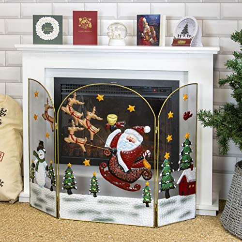 The Christmas Workshop 86010 Santa & Snowman Festive Fireguard/Tree Guard/Metal Mesh Screen/Indoor Christmas Decoration / 91cm x 63cm,