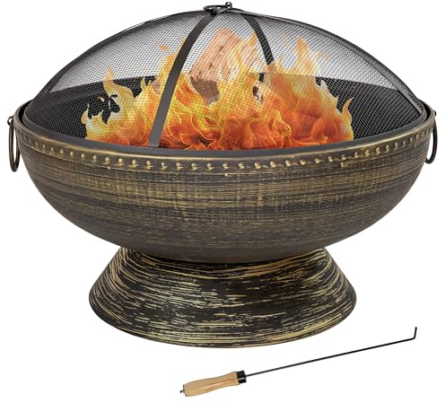 Sunnydaze 30-Inch Large Outdoor Fire Pit - Wood Burning Fire Pit for Outside with Poker and Screen - Black Finish - Regal Cauldron