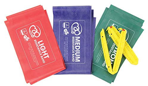 Fitness Mad Resistance Band Kit 3 Strengths of Band and handles (Red, Green, Blue)