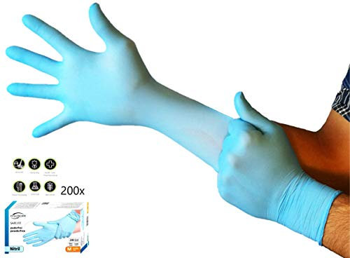 FRANZ MENSCH Hygonorm Nitrilhandschuh Safe Fit in blau, 9/L puderfrei, 200 Stück, Einmalhandschuhe, Handschuhe Einweg, Einweghandschuhe in den Größen XS, S, M, L, XL (24cm lang)