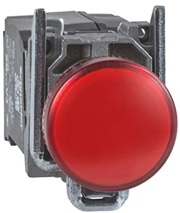 Schneider Electric Harmony XB4 - Pilot Indicator Light, Metal, Plain Lens, Integral LED, Industrial Control, 230…240 V AC, XB4BVM4, Red