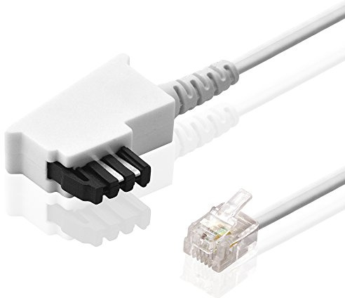 15 Meter Telefon-Kabel, TAE-F Stecker auf RJ11 Stecker, Weiss