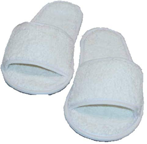 hochwertige Frottee Slipper weiss mit offenen Zehen, Classic Terry Slipper / Schuhe / Hausschuhe / Pantoletten / Hotelslipper / Badeschuhe, Gr. 36 - 41
