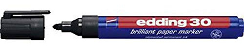 edding 30 Brillant-Papiermarker - schwarz - 1 Permanent Marker wasserfest - Rundspitze 1,5-3 mm - leuchtende Farben - lichtbeständige Markierung auf Papier, Karton, Kunststoff, Metall oder Glas