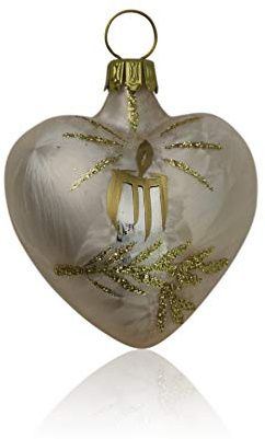 Lauschaer Glas Christbaumschmuck Herzen klein Eislack champagner mit Kerze 4 Stück Christbaumschmuck Weihnachtsbaumschmuck mundgeblasen, handdekoriert