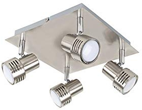 MiniSun | Modern Chrome 4 Way GU10 Square Ceiling Spotlight - Complete with Thermal Plastic 5w High Power Frosted Lens Bulbs 6500K | Ceiling Lights & Home Improvements Essential | Mains Wired