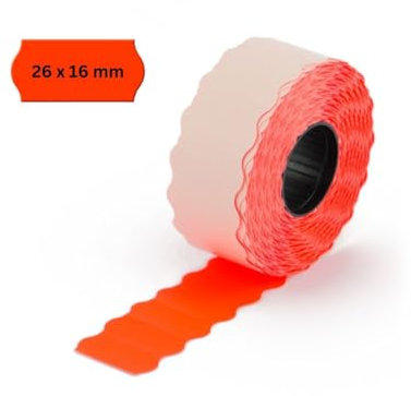 POKORNYS – 9.000 selbstklebende Etiketten für Preisauszeichner (rot / 26x12mm) I permanent haftend I Kennzeichnung mit Preis, Datum ... I Preisetiketten für Handauszeichner mit Wellenrand 