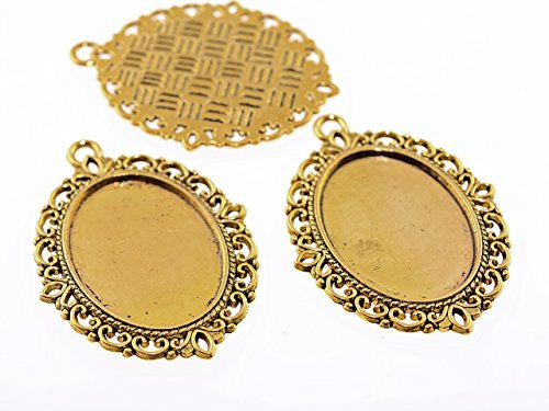 4 Medaillons in antik goldfarben für 25 x 18 mm Cabochons von Vintageparts, DIY-Schmuck