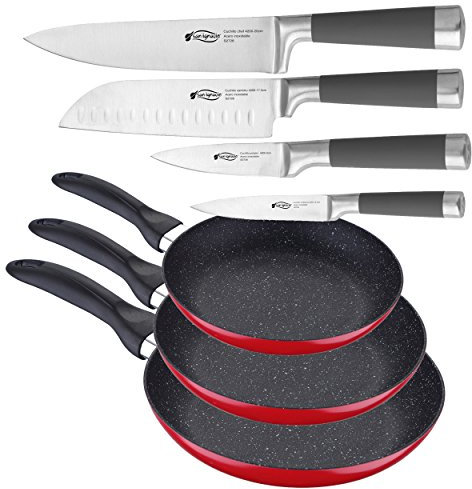 San Ignacio PK344 Set de útiles de Cocina: Cuchillos y sartenes, Rojo
