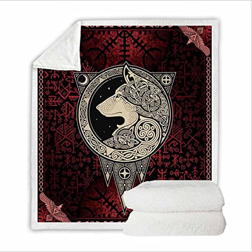 RFFLUX Wikinger Kuscheldecke 150x200cm Warmer Winter Weich Nordisch Mythologie Wikinger Decke Microfaser Sherpa Wohndecke Flauschige Couchdecke für Erwachsene Weihnachten Geschenk Blanket