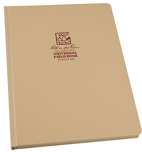 Rite in the Rain Weatherproof Hard Cover Notebook, 8.75 x 11.25, Tan Cover, Universal Pattern (No. 970TF-MX)